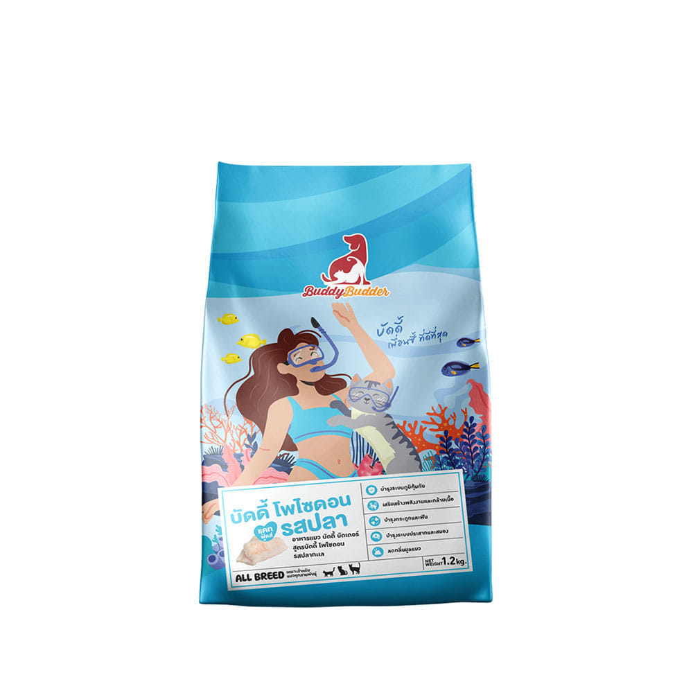 อาหารแมว BUDDY BUDDER สูตรบัดดี้ โพไซดอน รสปลา โซเดียมต่ำ ไม่เติมเกลือ (1.2 KG X 2)_0